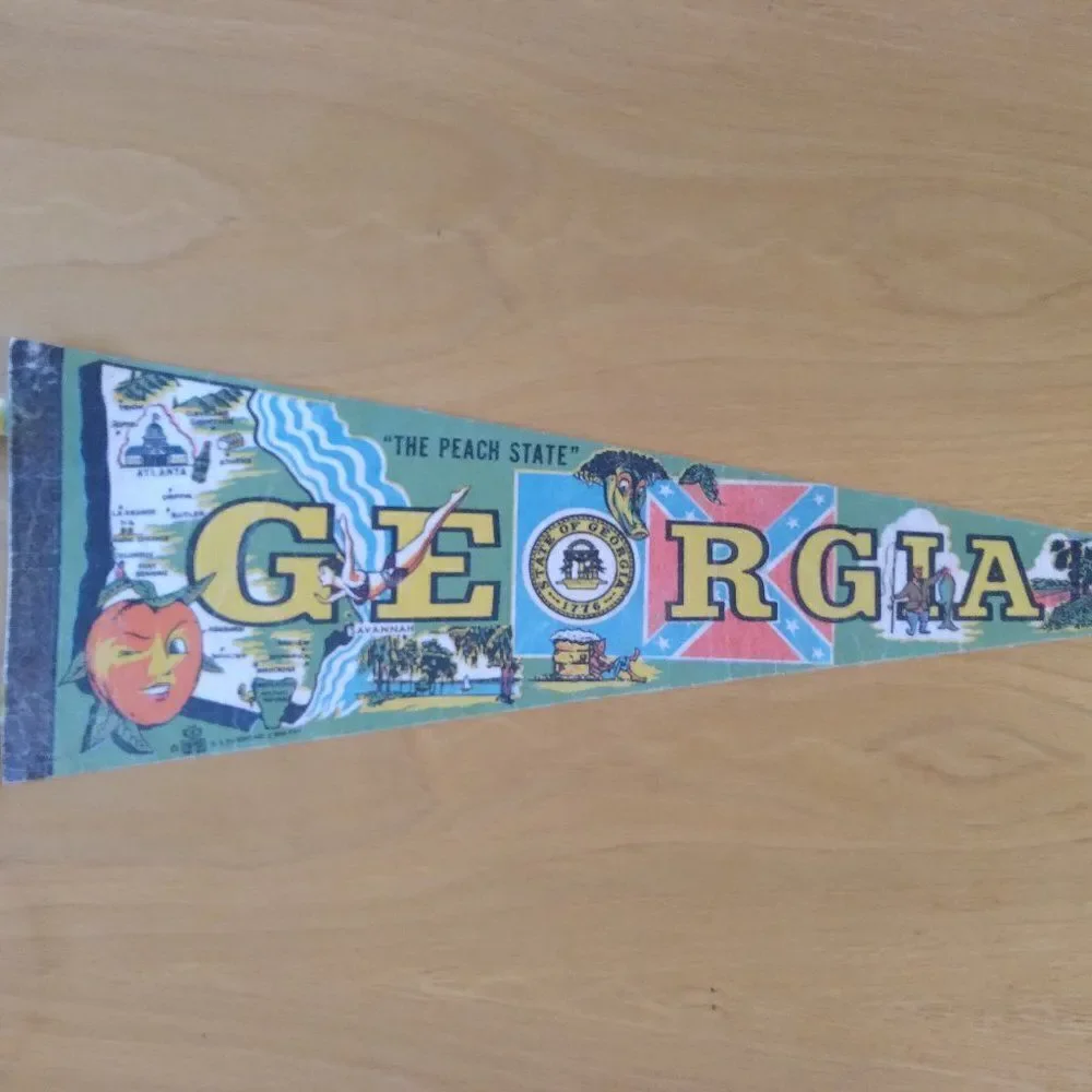 Vintage 60s Georgia Peach State Neon Pennant Flag